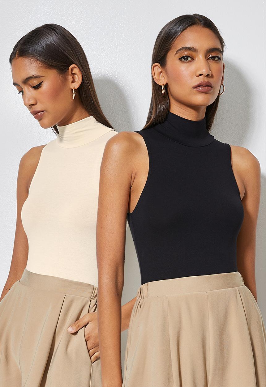 Superbalist - 2 Pack turtleneck bodysuit - stone & black