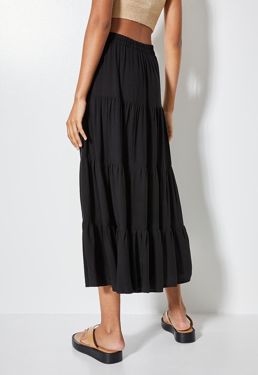 Superbalist - Tiered midi skirt - black