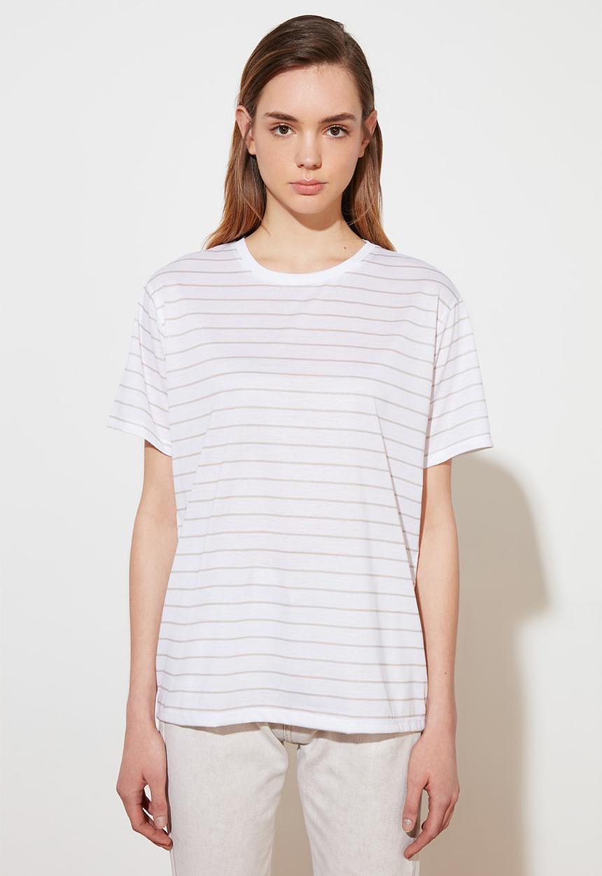 Trendyol - Boyfriend striped t-shirt - beige
