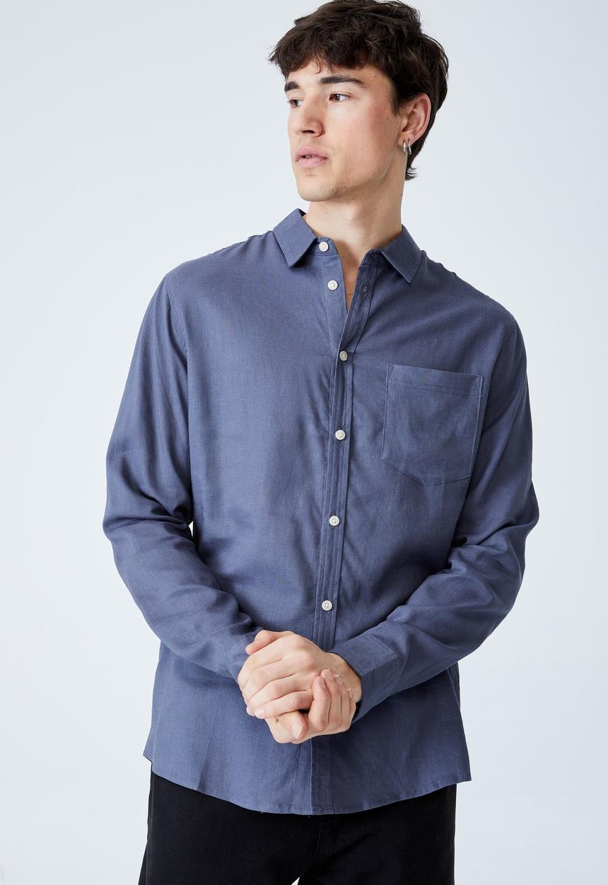 Cotton On - Ashby long sleeve shirt - navy 