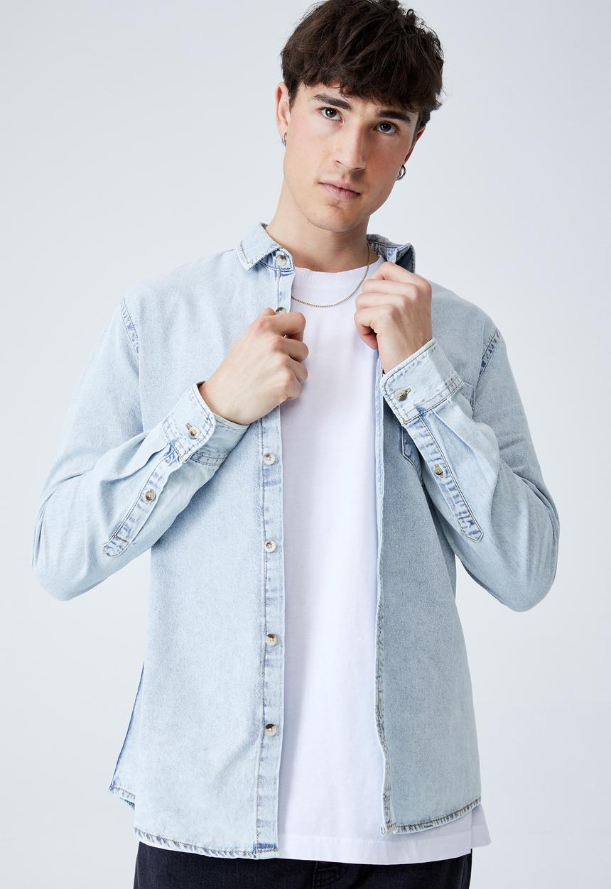 Cotton On - Camden long sleeve shirt - light blue 