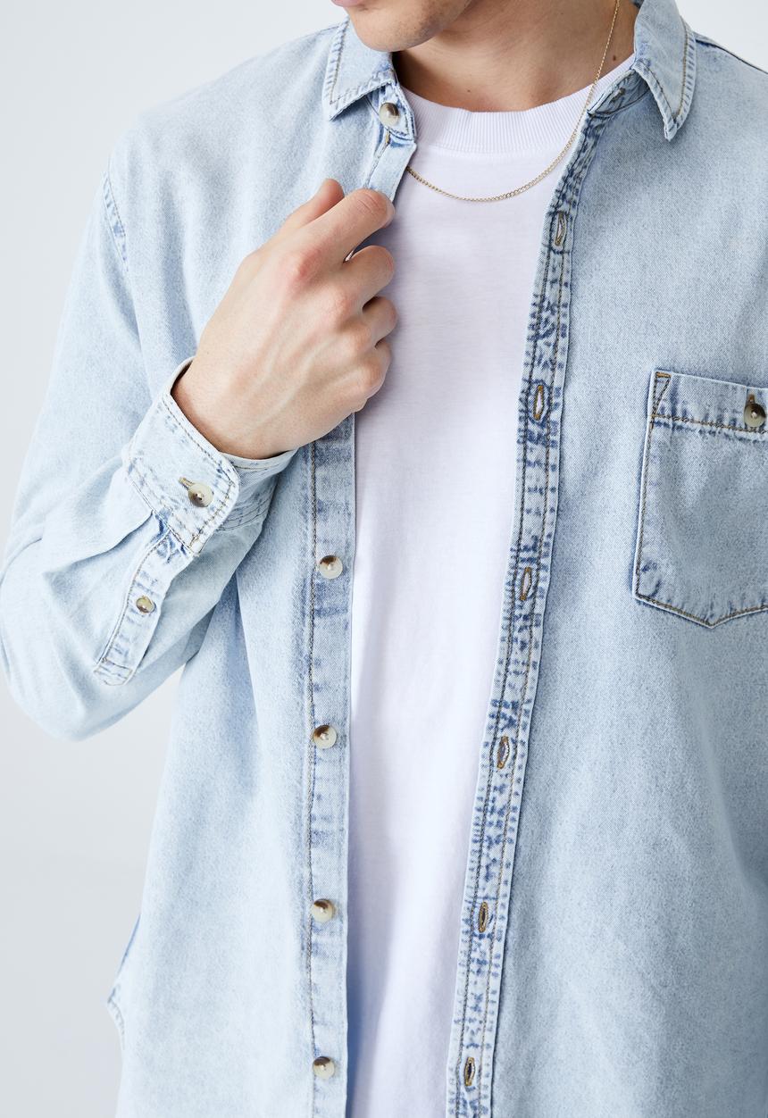 Cotton On - Camden long sleeve shirt - light blue 