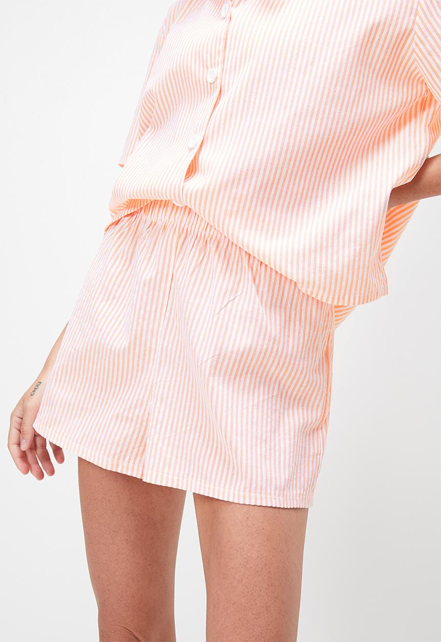 Blake - Printed button down sleep set - peach & white 
