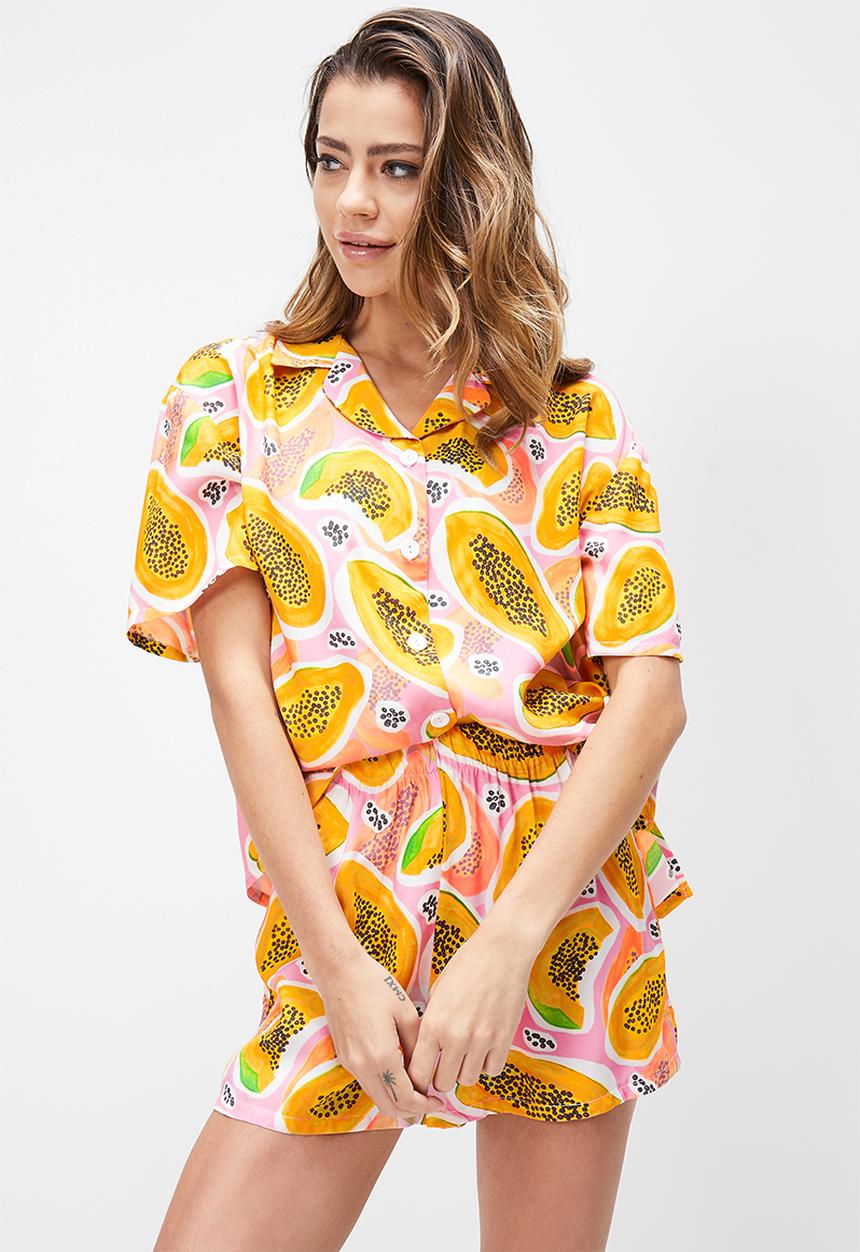 Blake - Printed button down sleep set - multi 