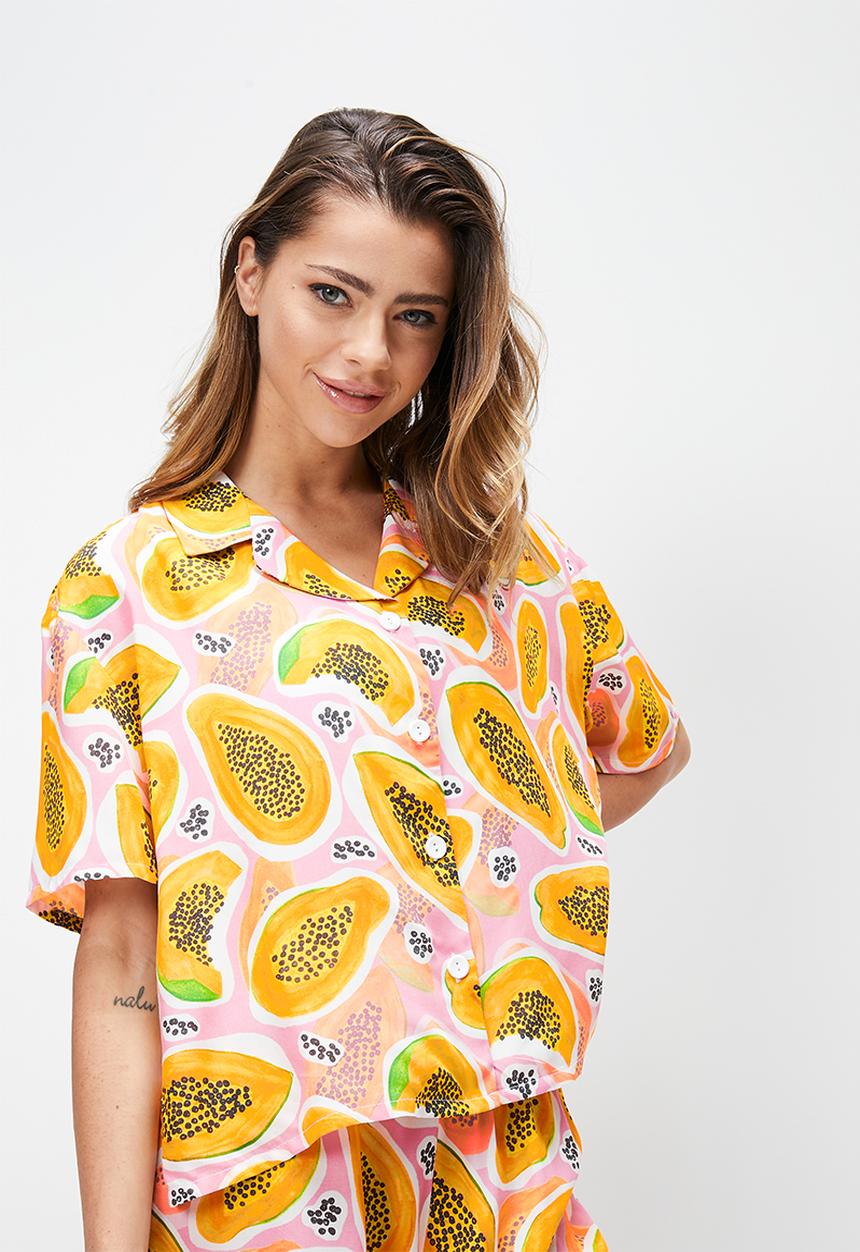 Blake - Printed button down sleep set - multi 