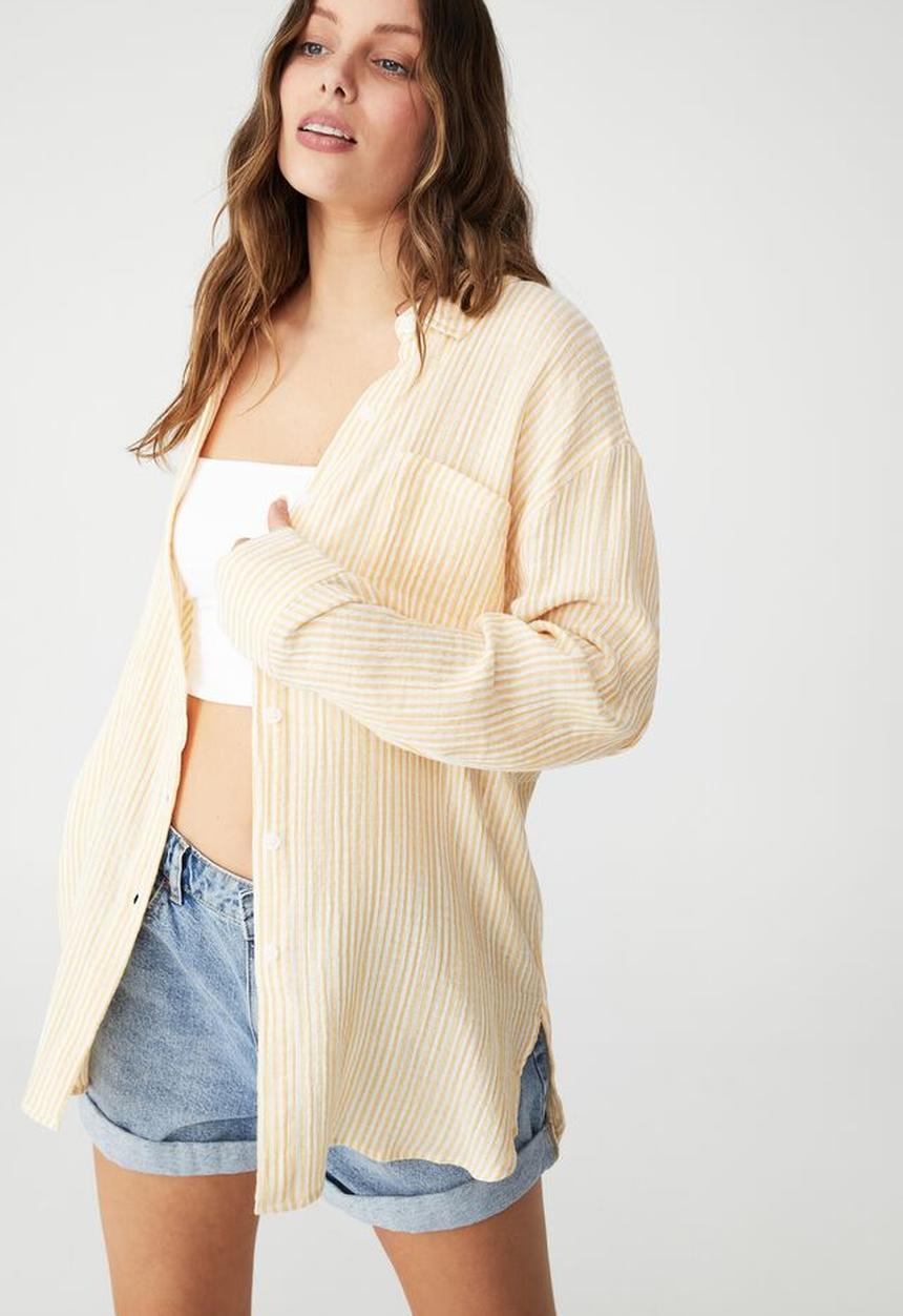 Cotton On - Savannah oversized shirt - shannon stripe sunshine yellow