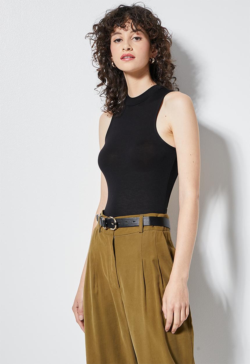 VELVET - Turtleneck bodysuit with cutout back - black
