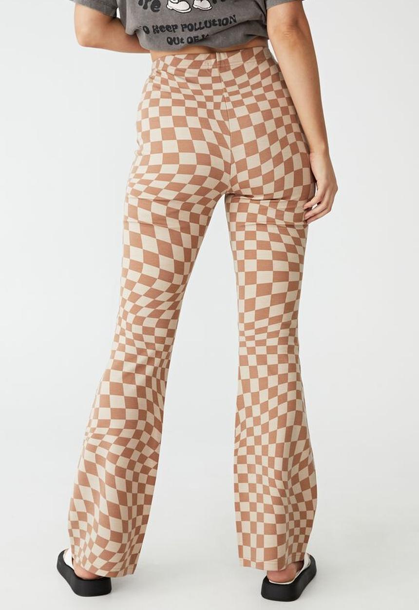 Cotton On - Pull on flare pant - chiara checkerboard bronze