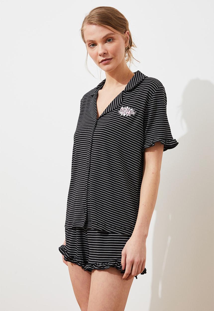 Trendyol - Striped knitted pajamas set - anthracite