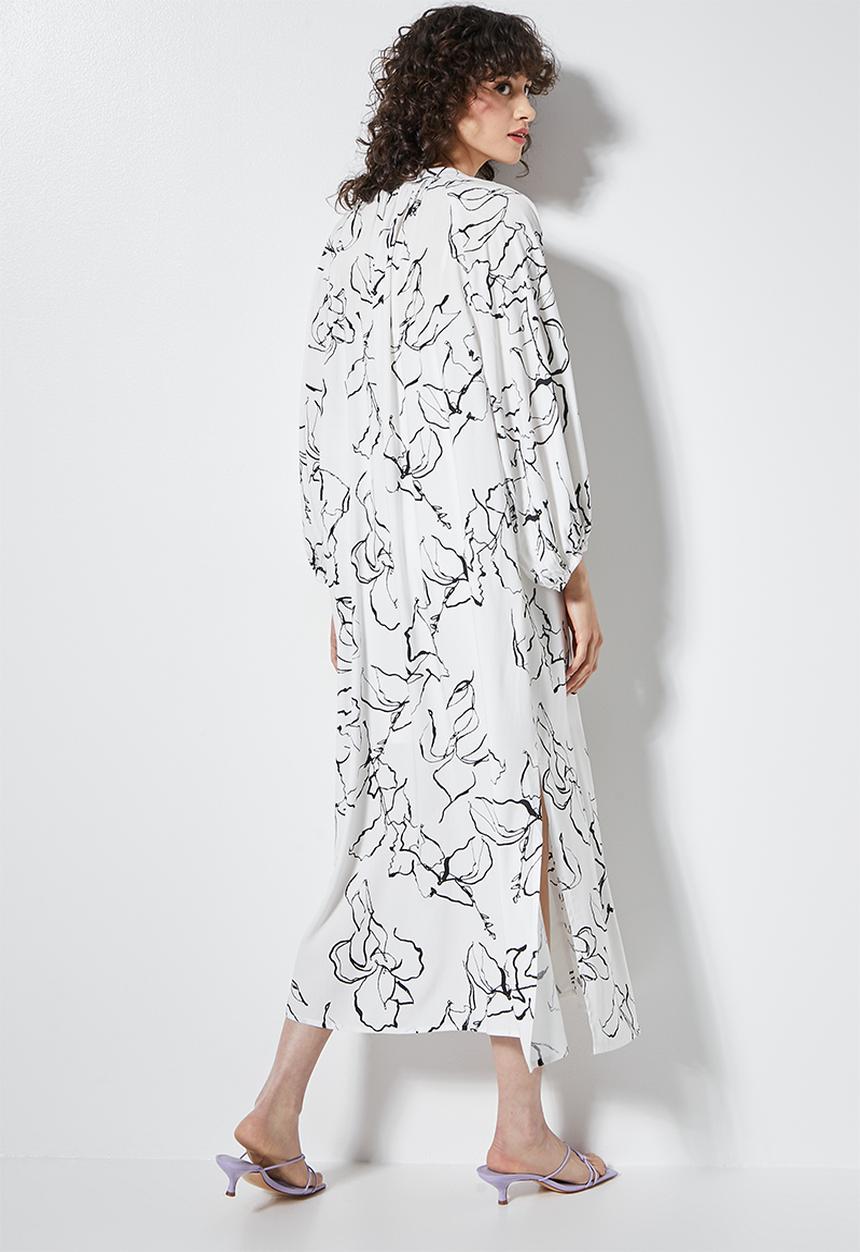 VELVET - Button through kaftan midi dress - ivory/black print