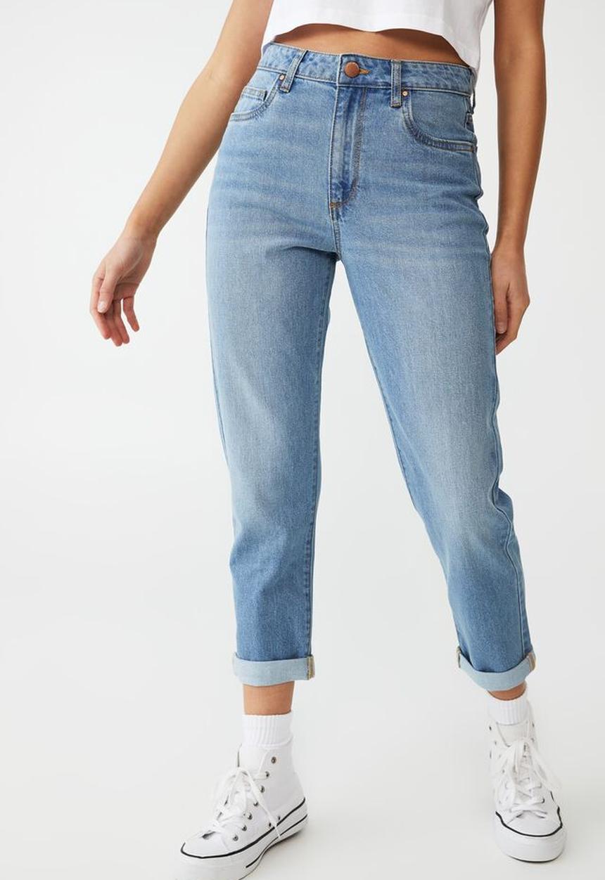 Cotton On - Petite stretch mom jean - lagoon blue