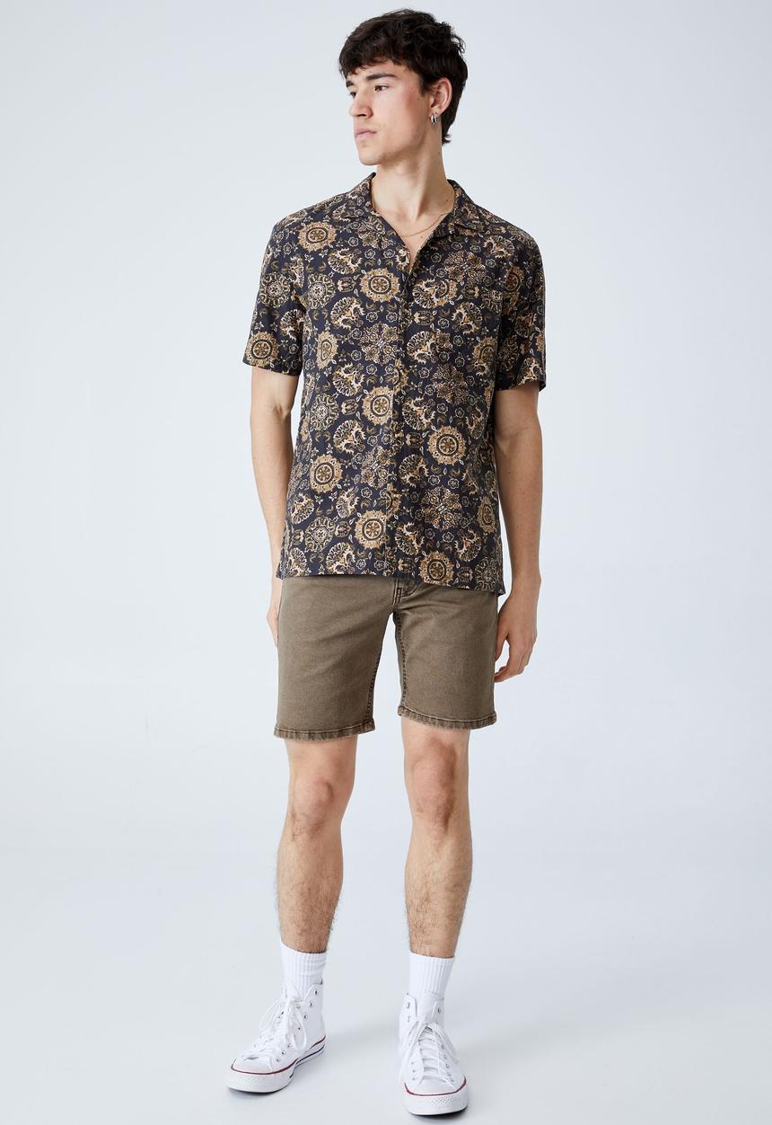 Cotton On - Riviera short sleeve shirt - washed black 70 s paisley