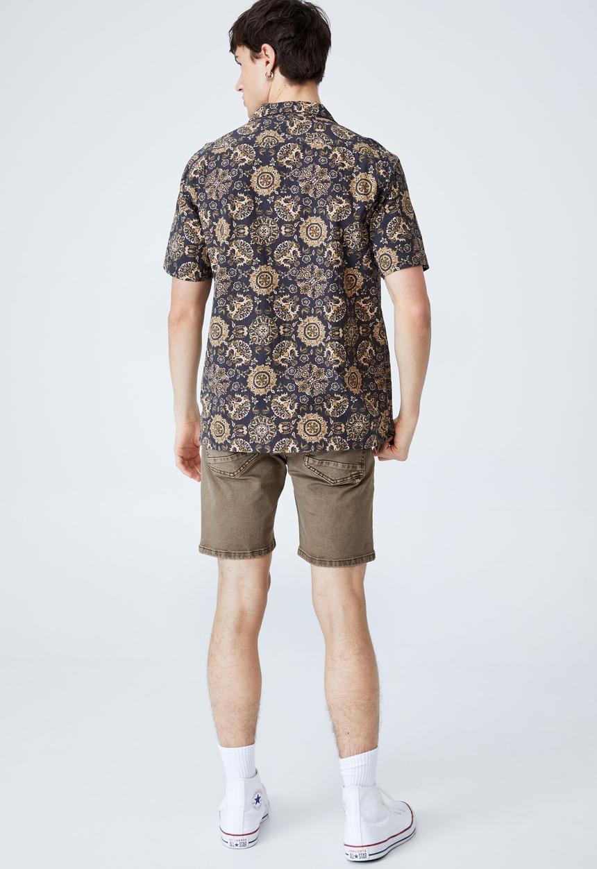 Cotton On - Riviera short sleeve shirt - washed black 70 s paisley