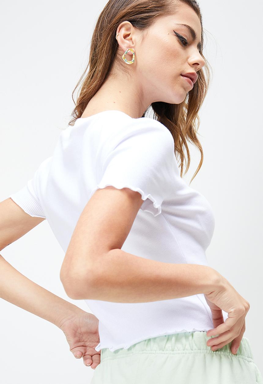 Blake - Basic lettuce rib fitted tee - white