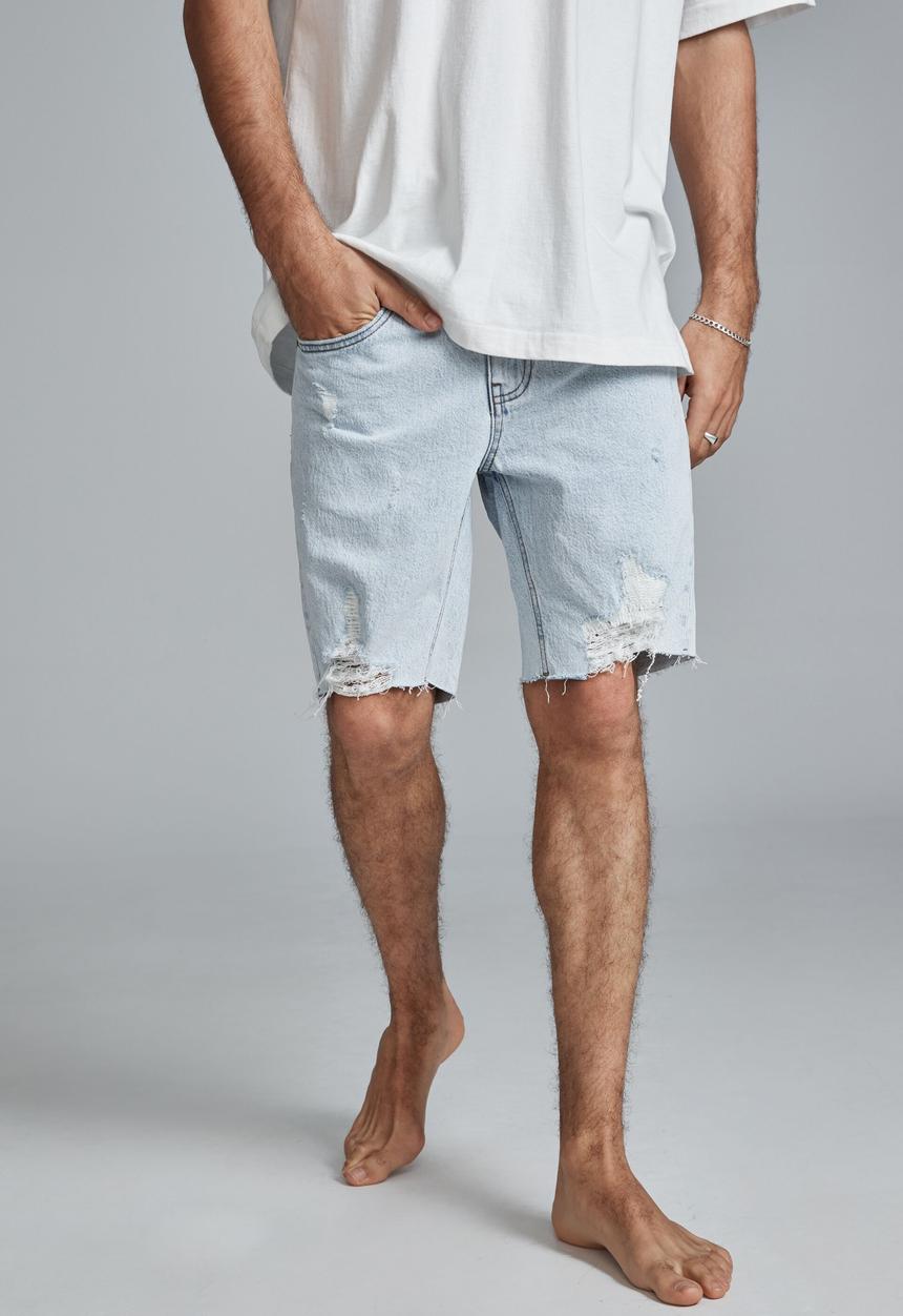 Cotton On - Straight short - stone blue rip repair