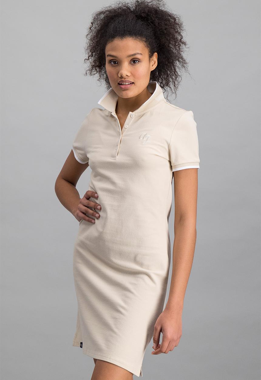 Aca Joe - Ladies aca joe chest emb & tipped collar dress - cream