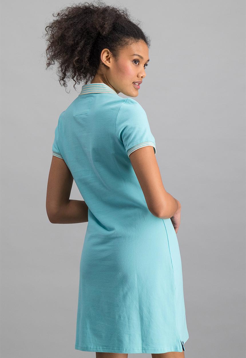 Aca Joe - Ladies aca joe chest emb & striped collar dress - aqua