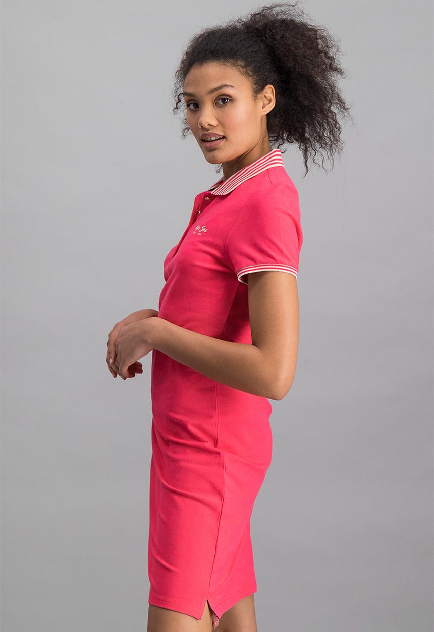 Aca Joe - Ladies aca joe chest emb & striped collar dress - coral red