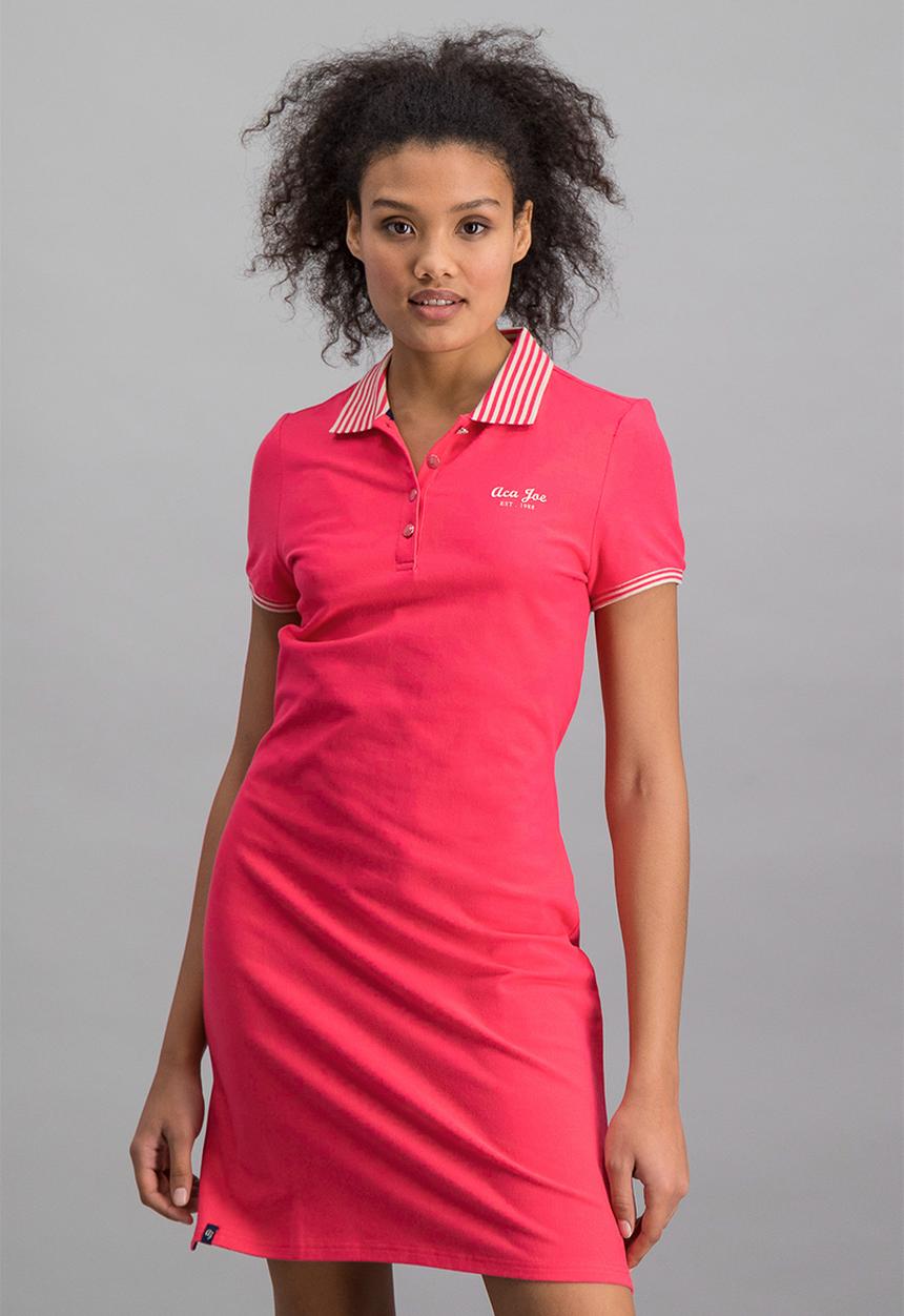 Aca Joe - Ladies aca joe chest emb & striped collar dress - coral red