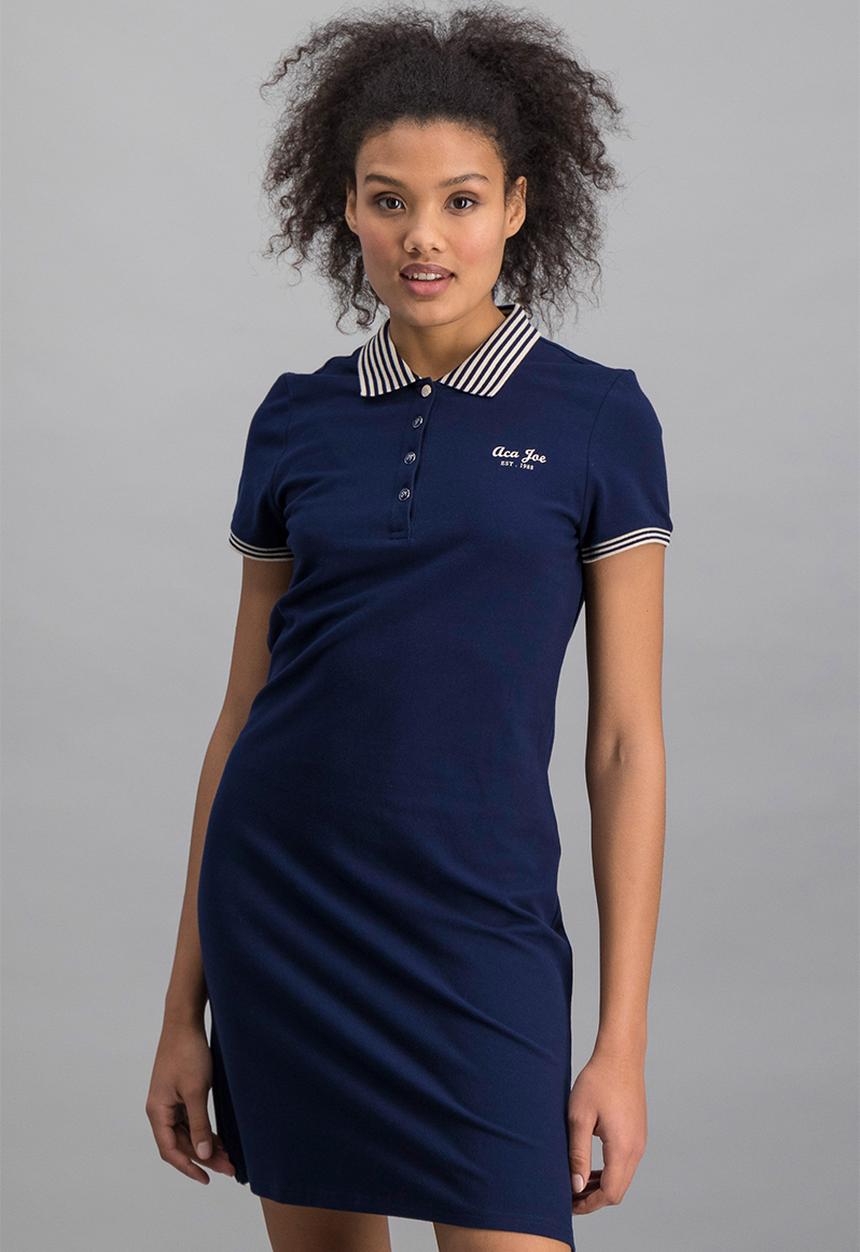 Aca Joe - Ladies aca joe chest emb & striped collar dress - navy