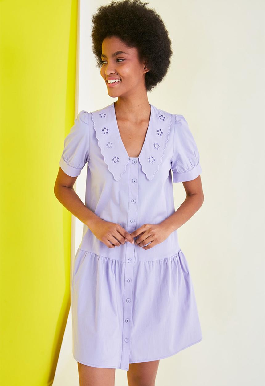 Trendyol - Collar detailed buttoned dress - lilac