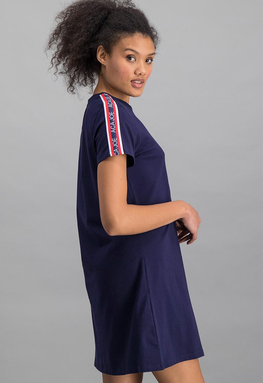 Aca Joe - Ladies aca joe shoulder stripe crew neck T-shirt dress - navy