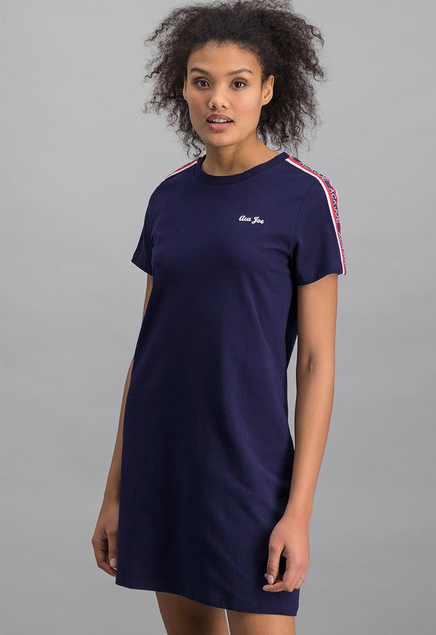 Aca Joe - Ladies aca joe shoulder stripe crew neck T-shirt dress - navy