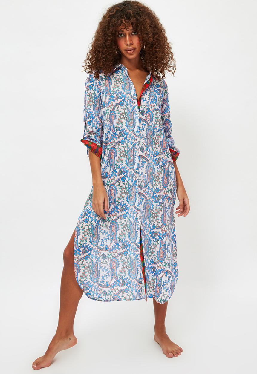 Trendyol - Ethnic patterned kimono kaftan - blue 