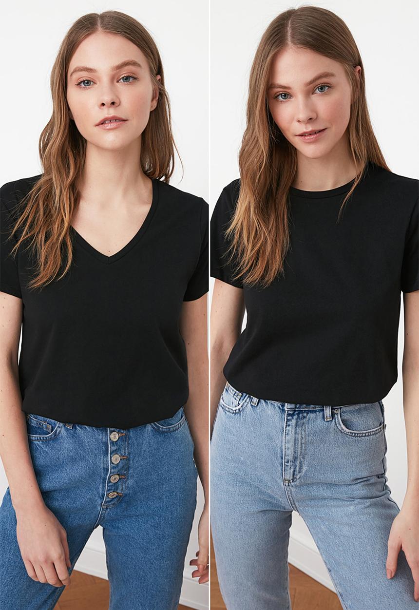 Trendyol - 2-pack 100% cotton crew neck t-shirt - black