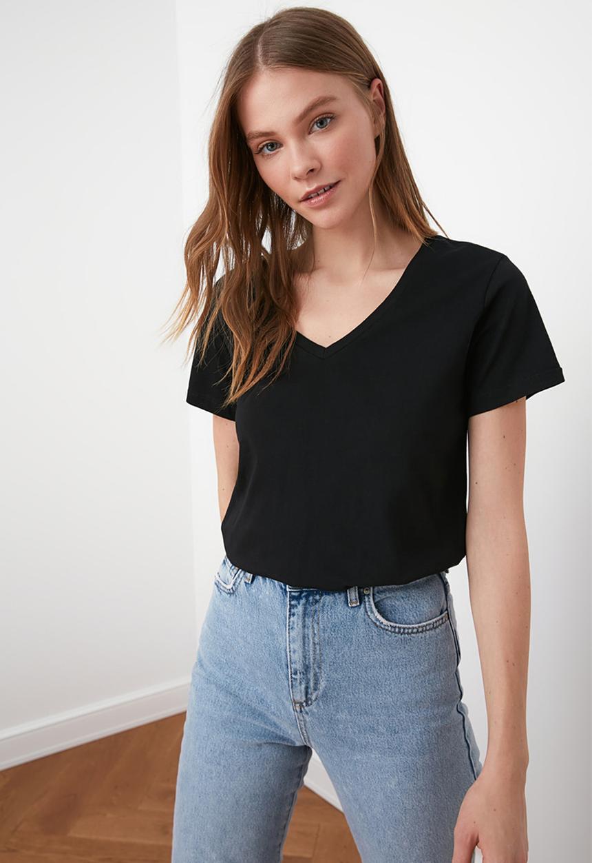Trendyol - 2-pack 100% cotton crew neck t-shirt - black