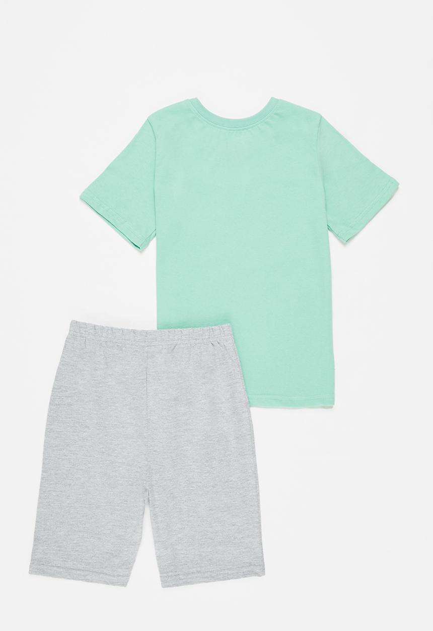 Pop Candy - Tee & shorts pj set - aqua & grey