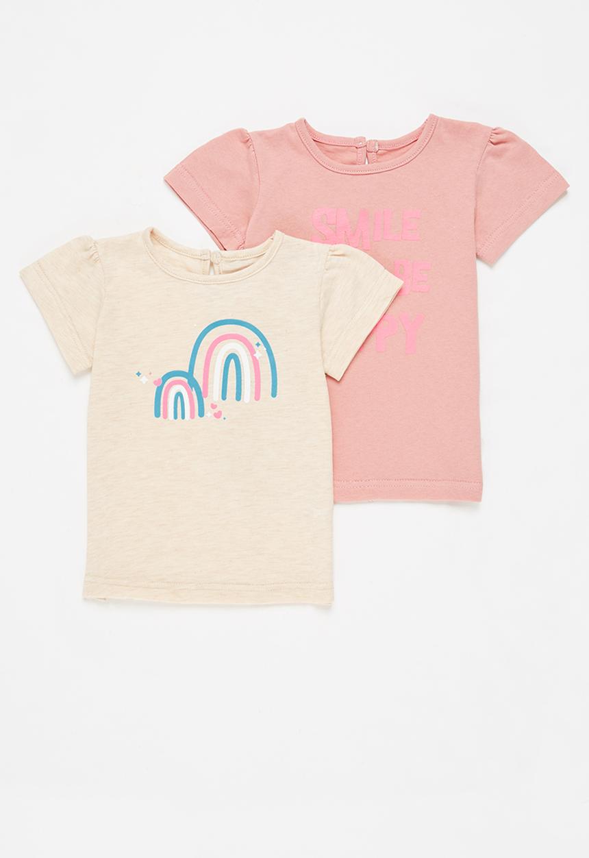 Pop Candy - Baby girls 2 pack design tee - pink & neutral