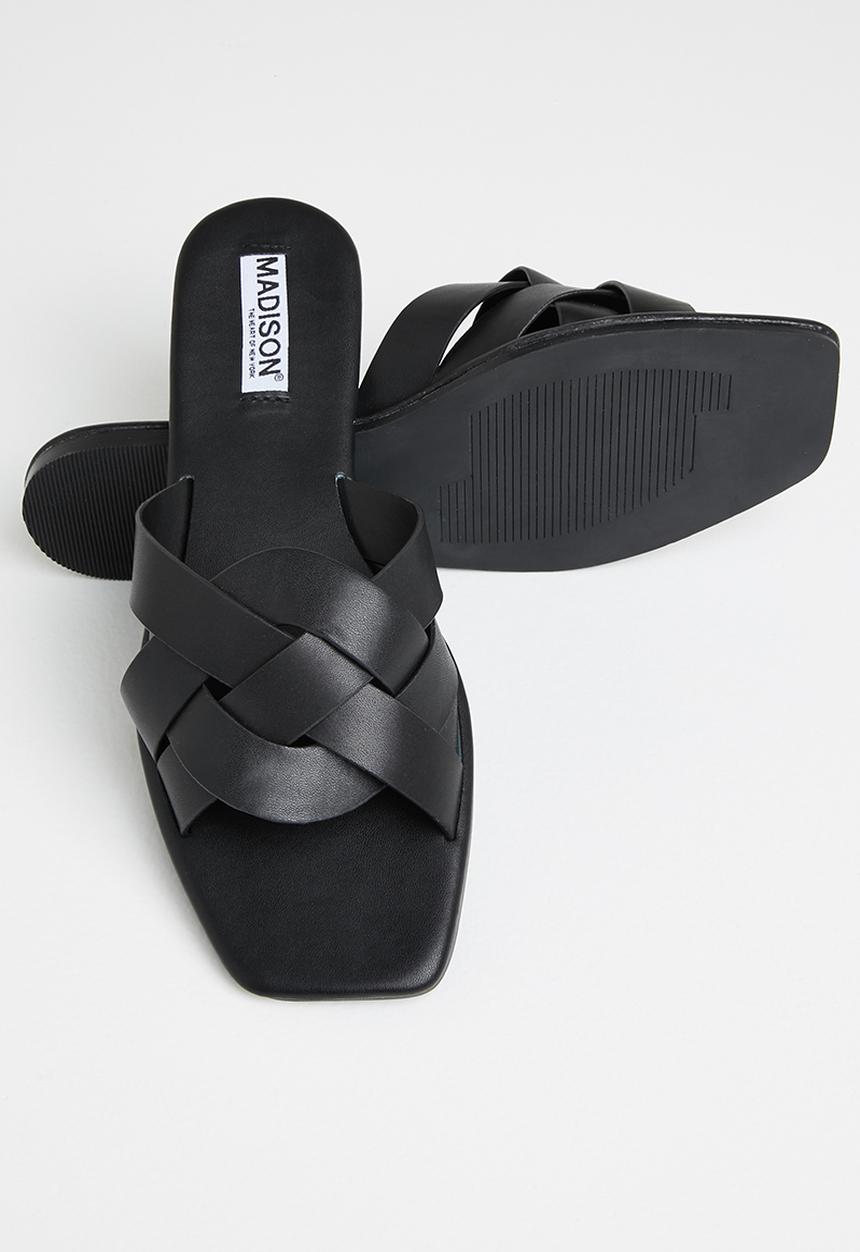 Madison® - Gloria plaited vamp square sandal - black