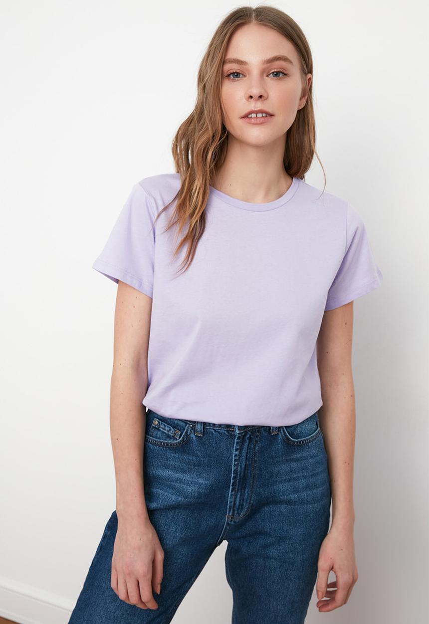 Trendyol - 100% cotton crew neck basic t-shirt - lilac