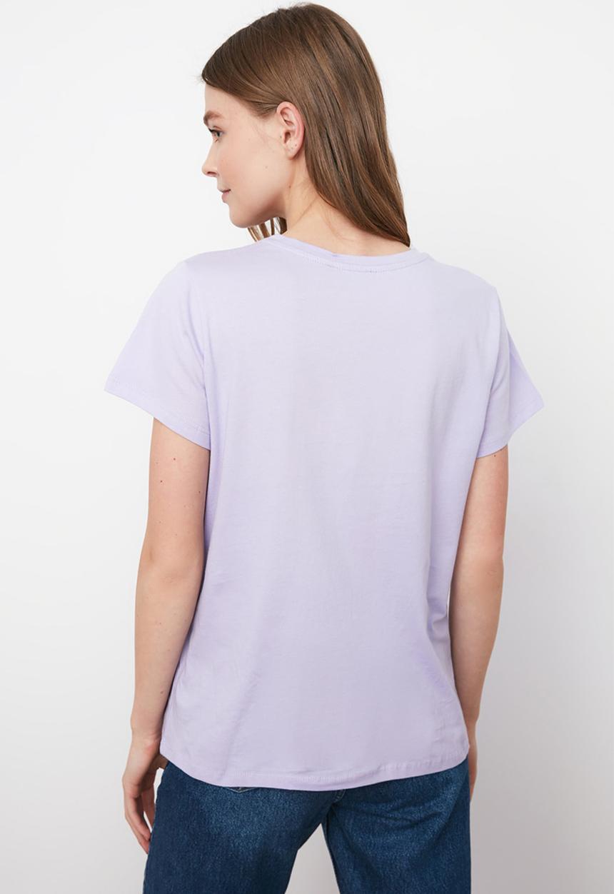 Trendyol - 100% cotton crew neck basic t-shirt - lilac