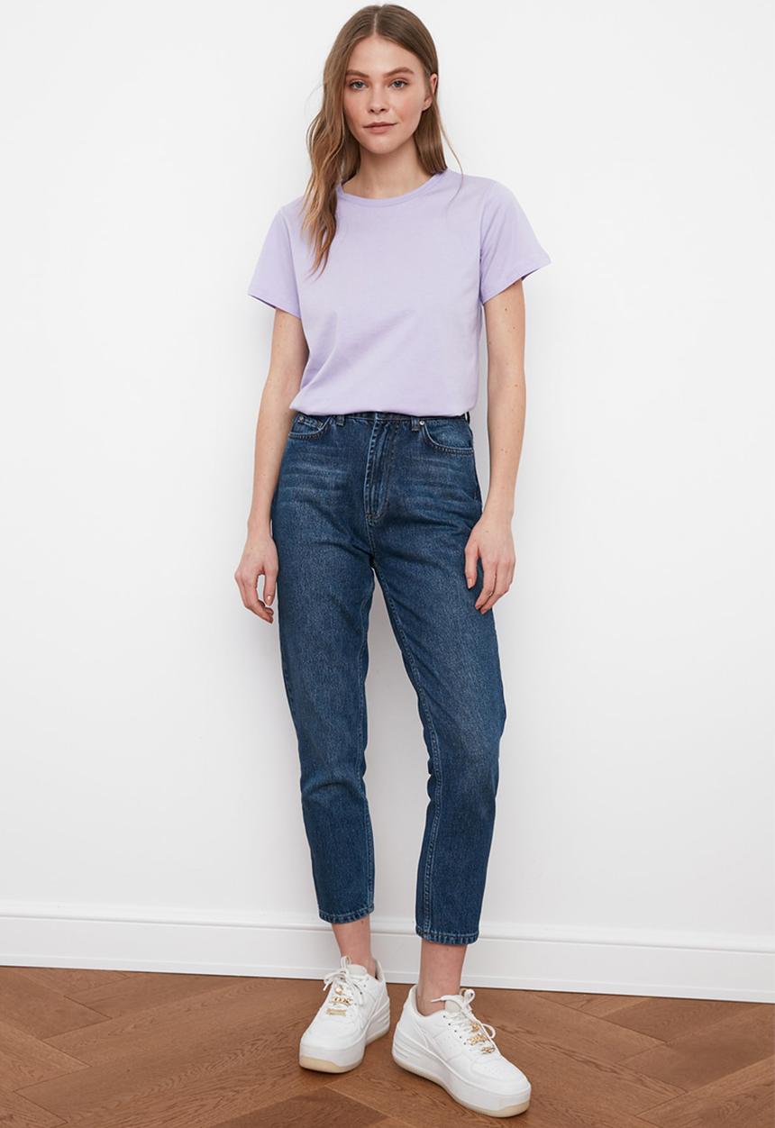 Trendyol - 100% cotton crew neck basic t-shirt - lilac