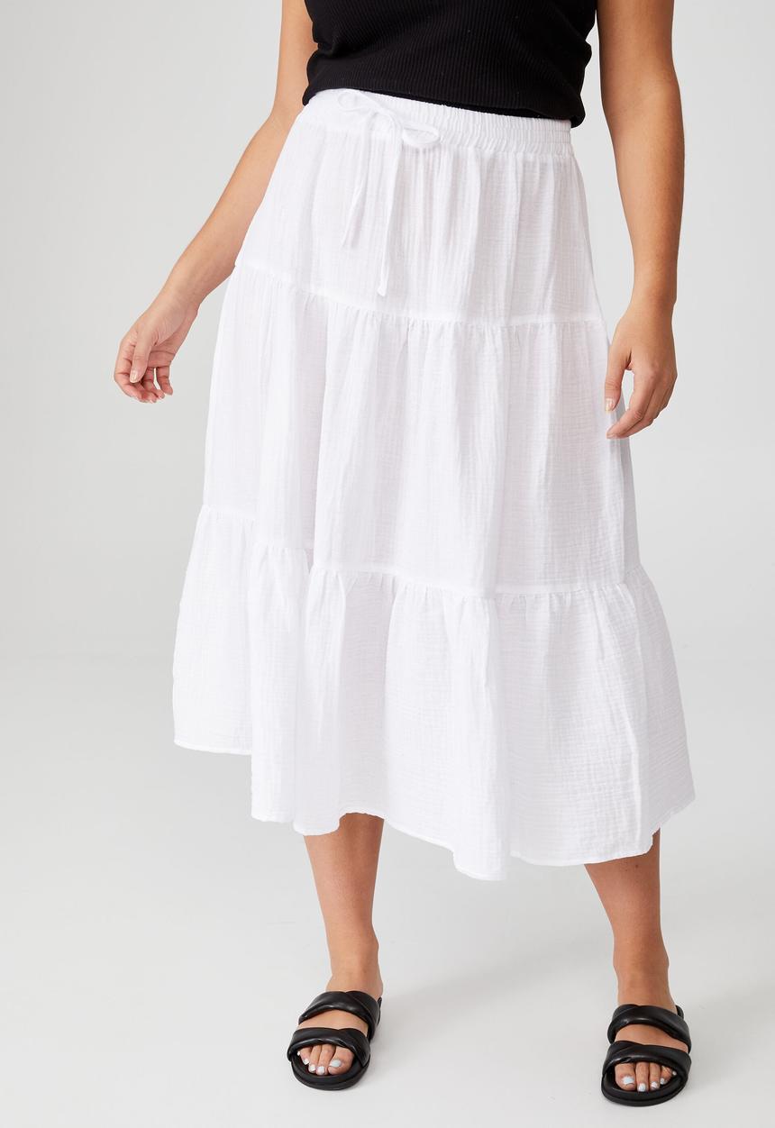 Cotton On - Curve woven tiered midi skirt - white