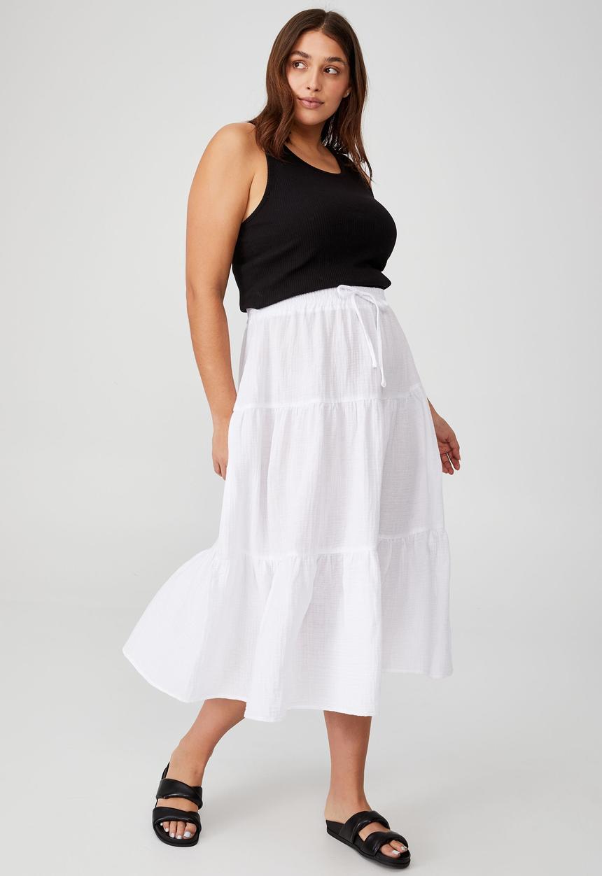 Cotton On - Curve woven tiered midi skirt - white