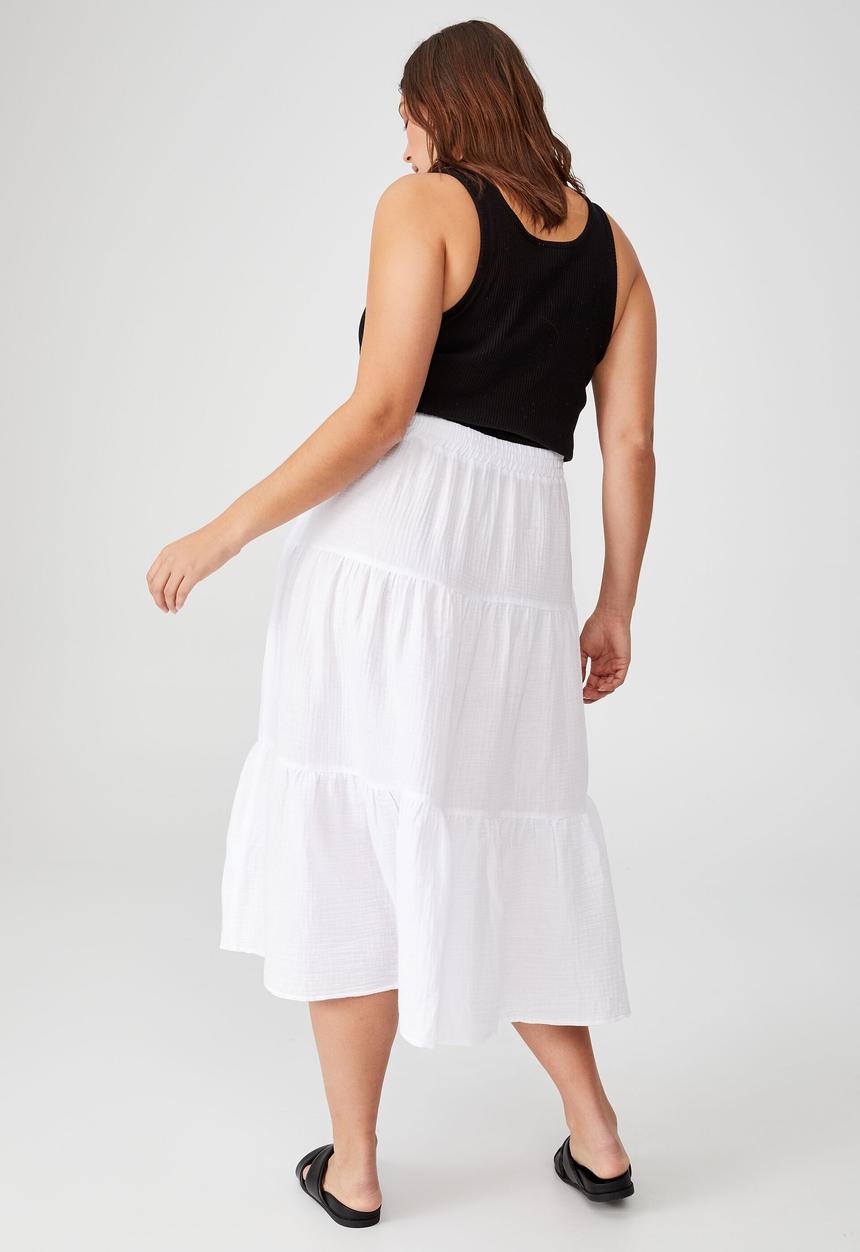 Cotton On - Curve woven tiered midi skirt - white