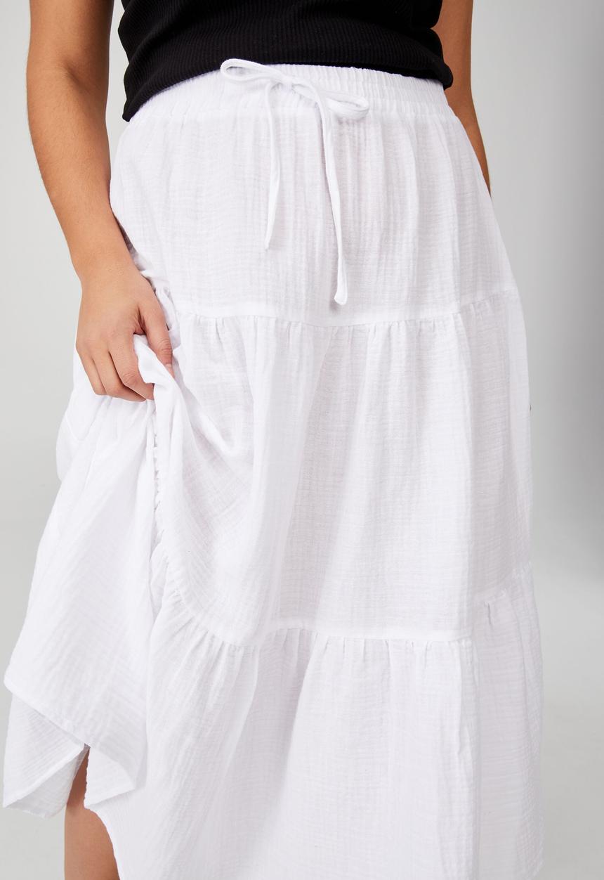 Cotton On - Curve woven tiered midi skirt - white