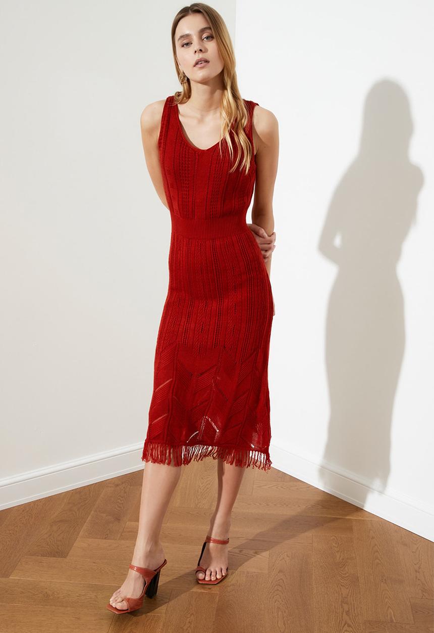 Trendyol - Tassel knit dress - red