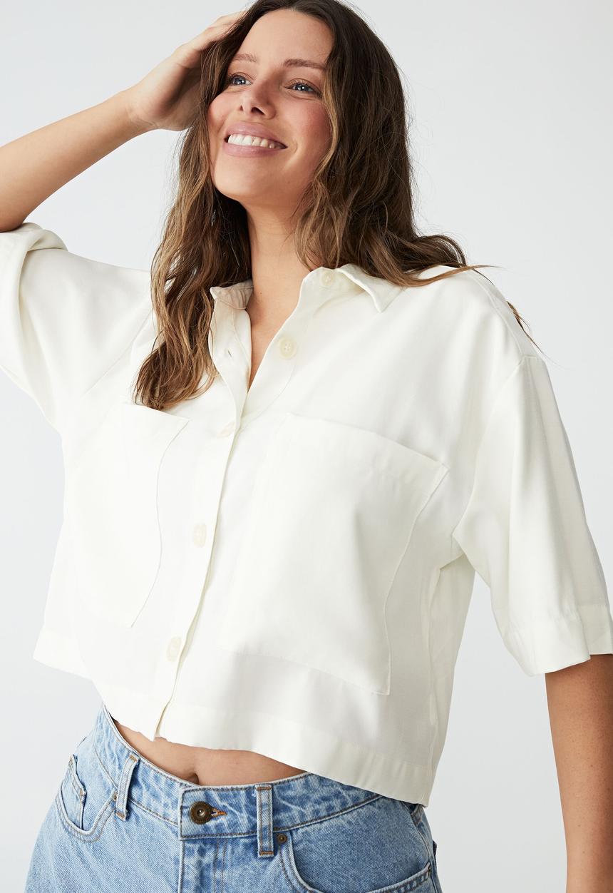Cotton On - Daydreamer cropped shirt - chalk white
