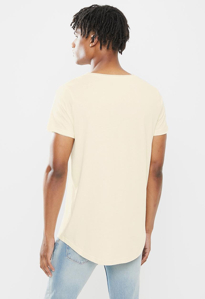 STYLE REPUBLIC - Raw edge curved hem scoop neck tee - beige