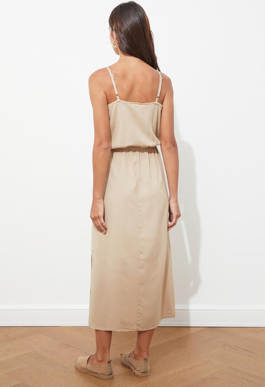 Trendyol - Los Strap slit Dress - Camel