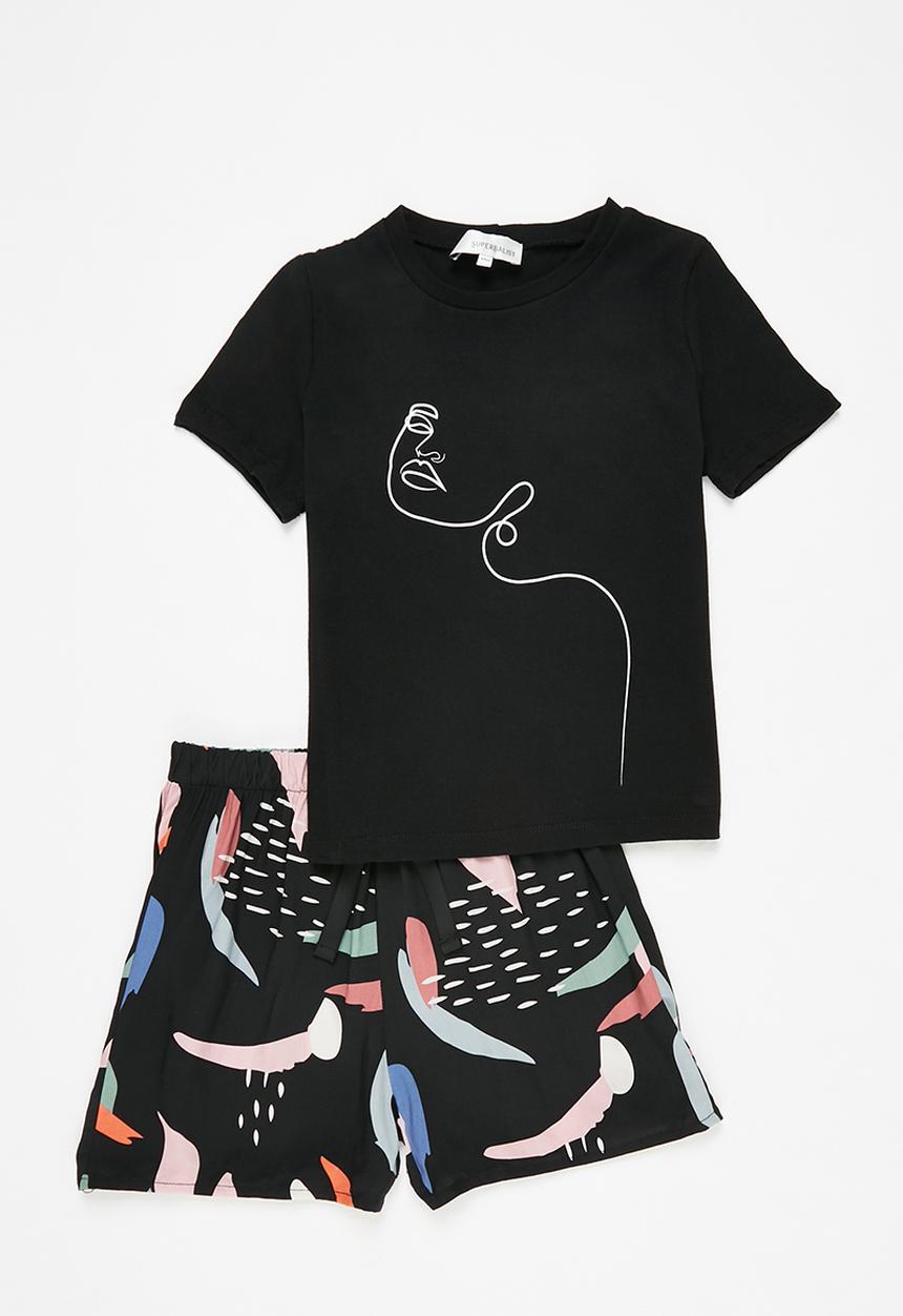 Superbalist - Sleep tee & short - black/multi