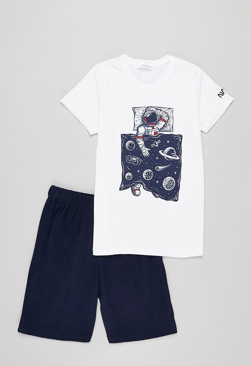 Superbalist - Tee & shorts pj set - white & navy