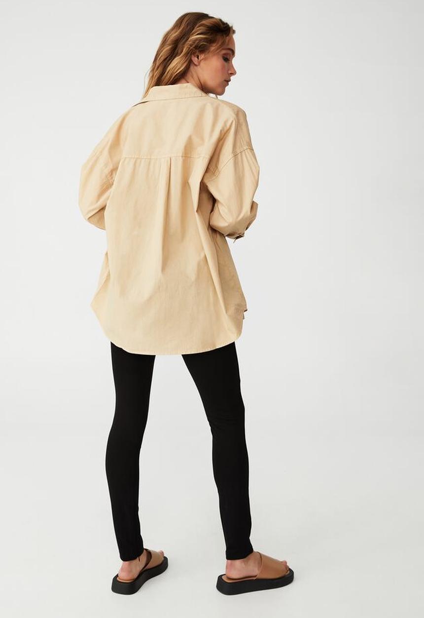 Cotton On - Petite dad shirt - linen taupe