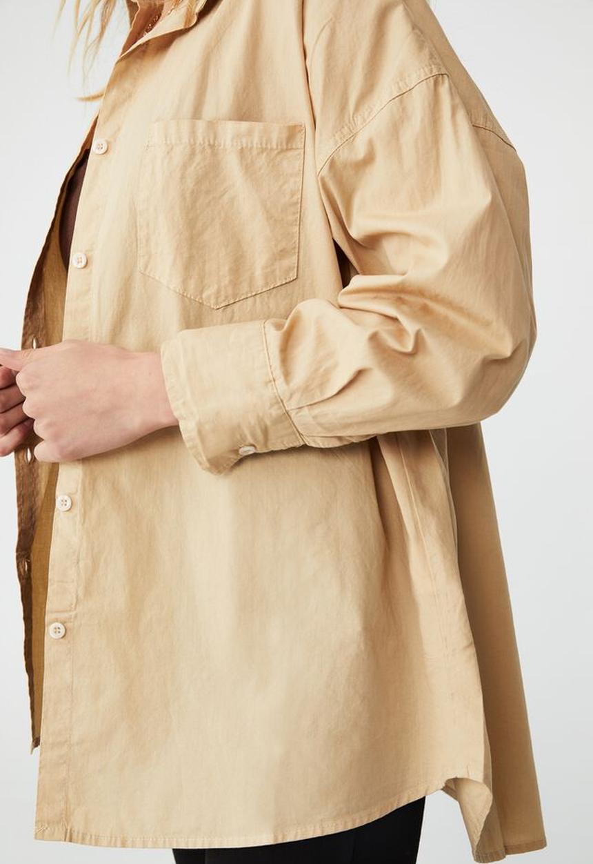 Cotton On - Petite dad shirt - linen taupe