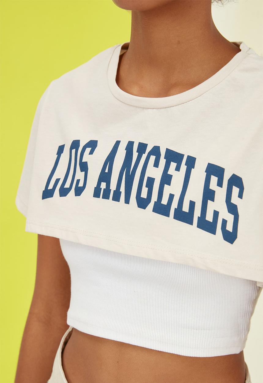 Trendyol - Printed crop knitted t-shirt - stone