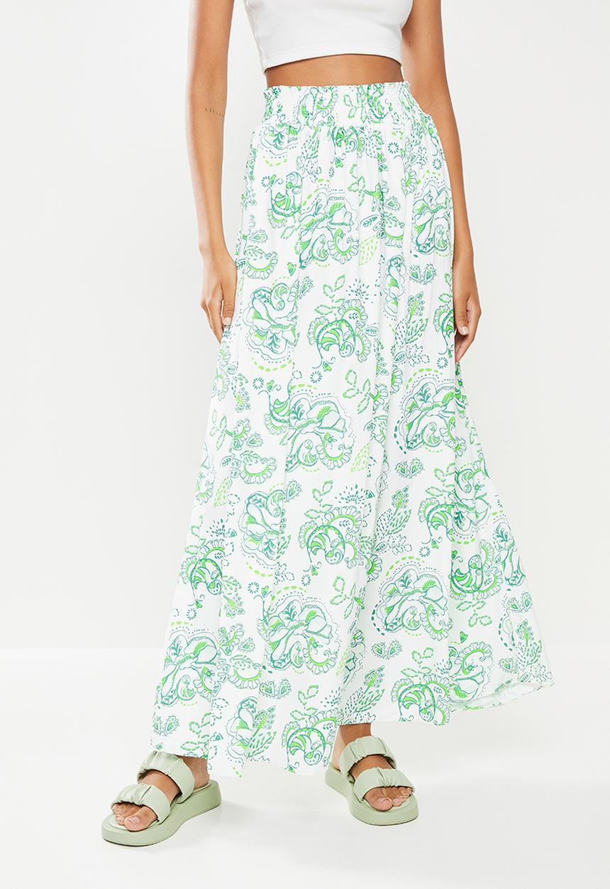 Glamorous - Voluminous maxi skirt - white & green 